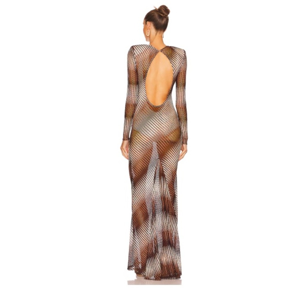 Bronx and Banco Brown and White Striped Open-Back Maxi Dress